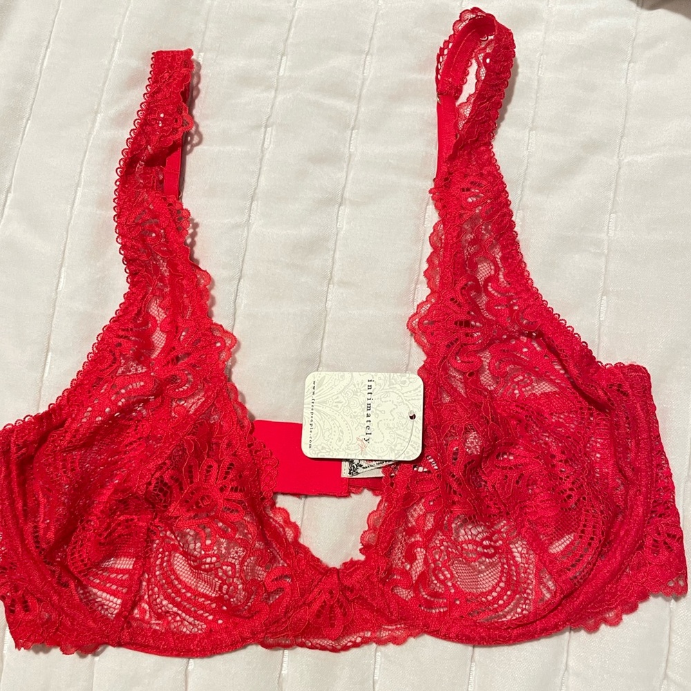 Free People Vibrant Red Lace Bra
